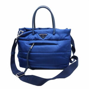 Prada Tessuto Bomber Bag Nylon Calfskin Leather Blue